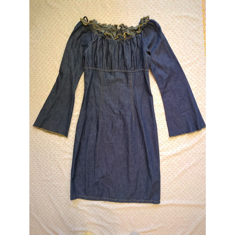Vintage Denim Bell Sleeve Milkmaid Denim Dress A-List Medium